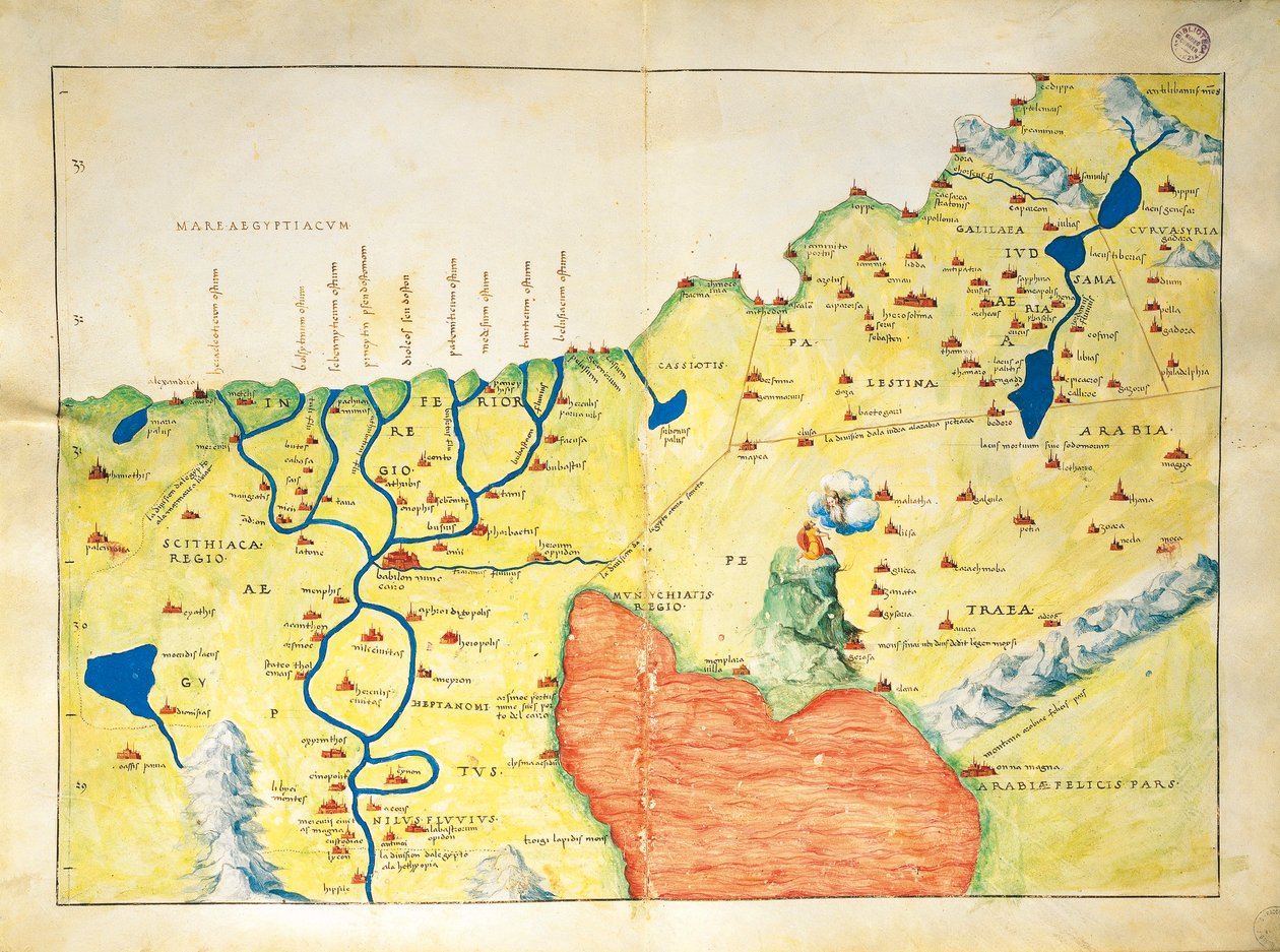 尼罗河三角洲、红海和西奈山，摘自巴蒂斯塔-阿涅斯的《世界地图集》，共33幅。 作者 巴蒂斯塔·阿格尼斯