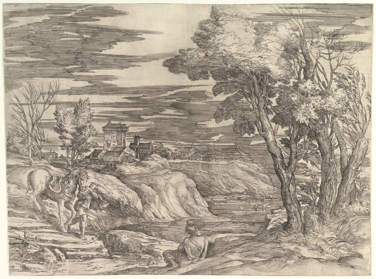 骑士和他的新郎的风景，约1552-61。 作者 巴蒂斯塔·佛朗哥·韦内齐亚诺