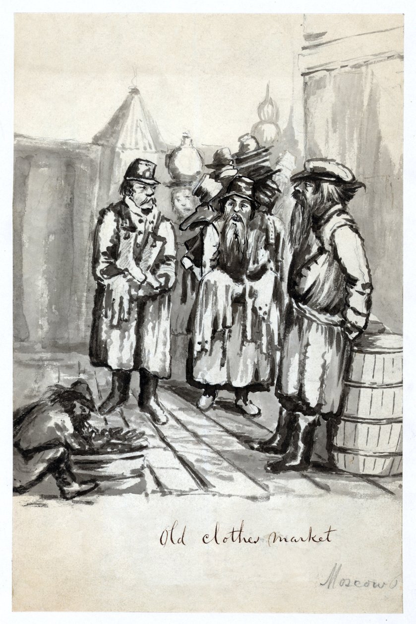 旧衣服市场，莫斯科，出版c.1862 作者 巴亚德·泰勒