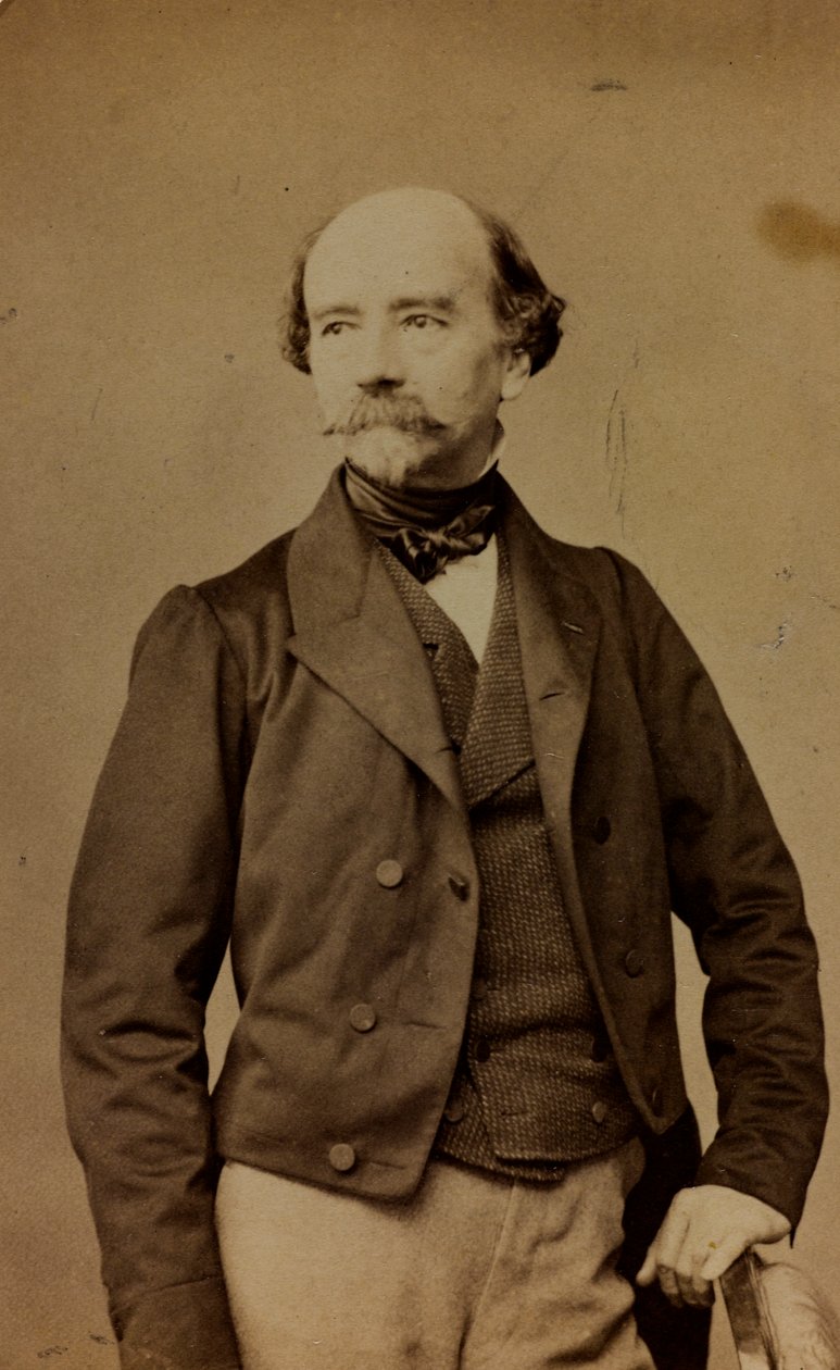 Eugène-Emmanuel-Amaury Pineu-Duval的肖像，被称为Amaury-Duval，法国画家；访问卡（黑白照片）。 作者 拜亚德和贝尔托
