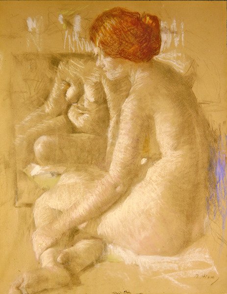 裸体女孩-反思（纸上粉笔画） 作者 比阿特丽斯·霍（Beatrice How）