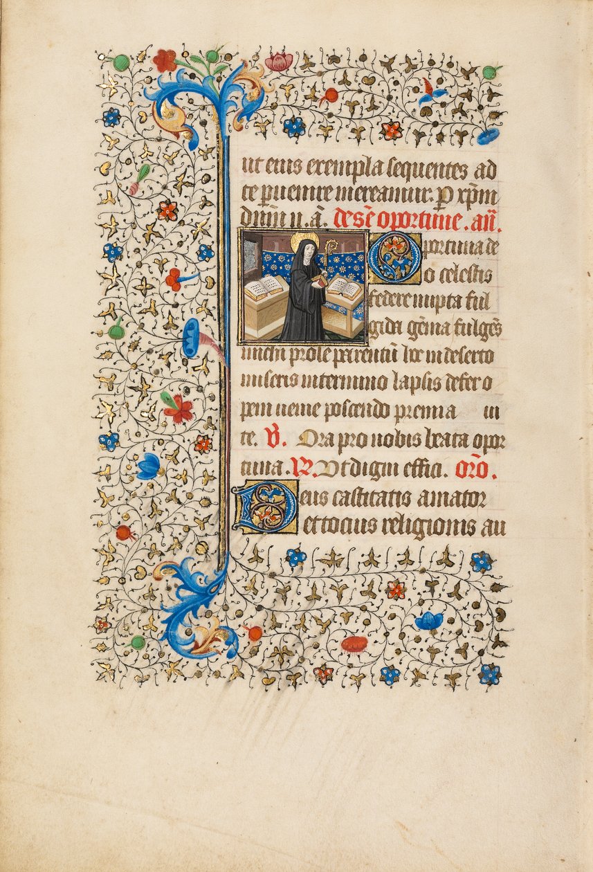 Abbess Opportuna with a Staff and a Book，c.1440-50（蛋彩画，金箔，油漆和墨水在羊皮纸上） 作者 贝德福德大师讲习班贝德福德大师讲习班