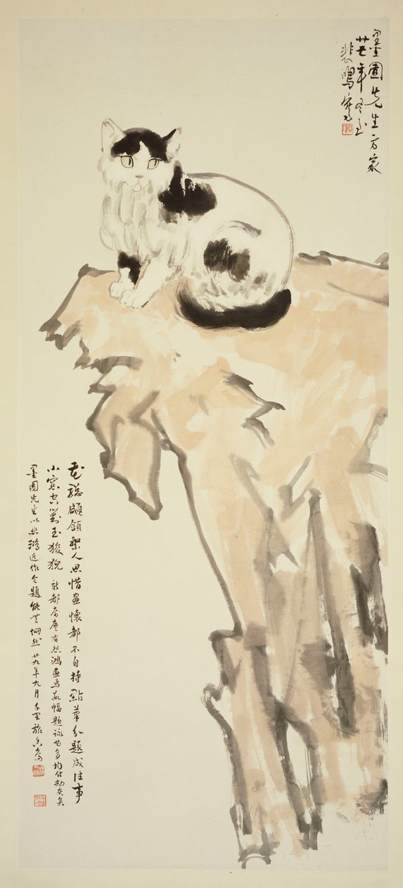 坐在石头上的猫 作者 徐悲鸿