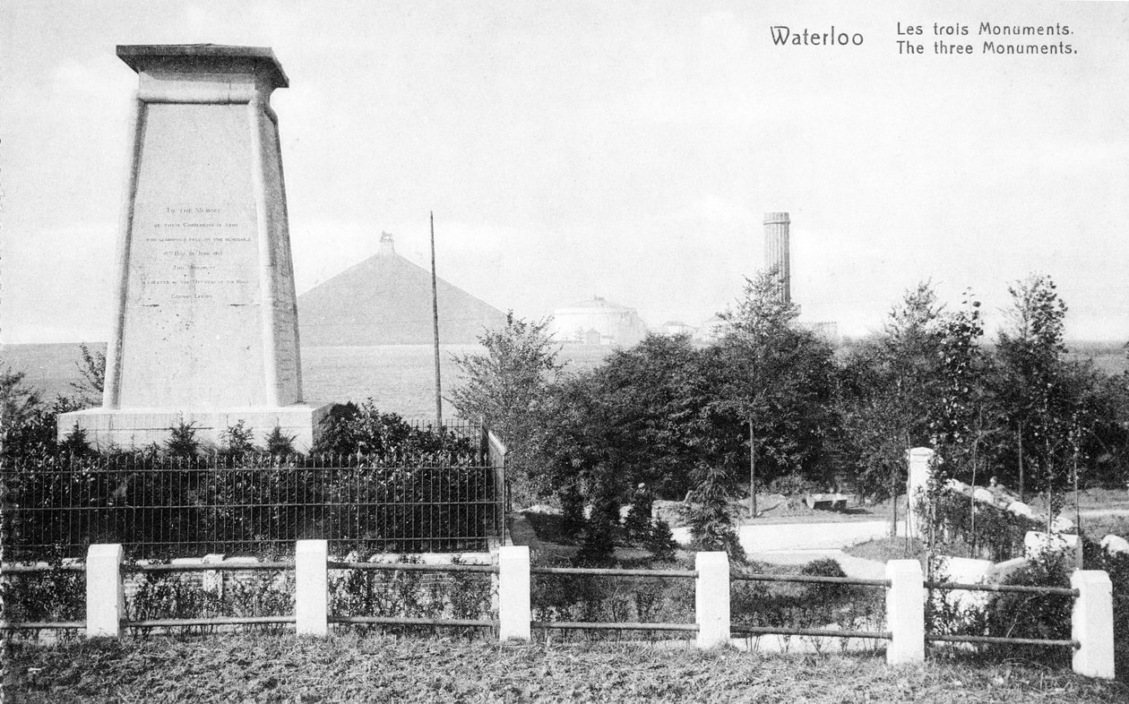 纪念滑铁卢战役的三座纪念碑，纪念明信片c.1912（photolitho） 作者 比利时摄影师