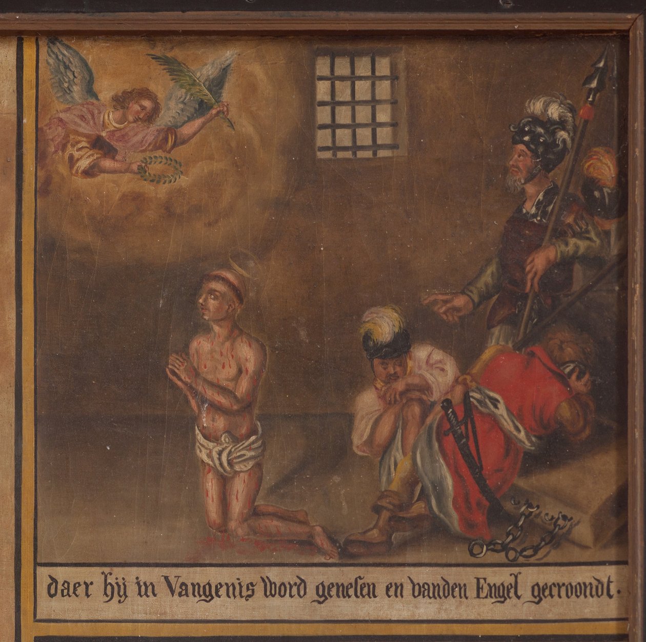 玛尔克. 教堂（Sint-Vincentiuskapel）。 内部的。 绘画。 圣文森特烈士。 十九世纪。 细节。 作者 比利时学校