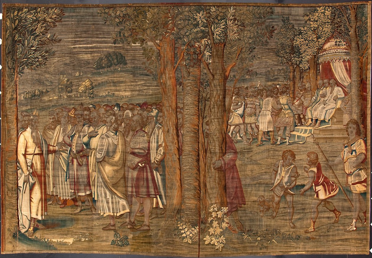 Dionys Martensz 根据卢卡-坎比亚索（1527-1584 年）的纸盒设计的莫伊兹建立正义挂毯，1561-1564 年在布鲁塞尔制造。392,5x220,5 厘米 热内斯，新大道博物馆 作者 比利时学校