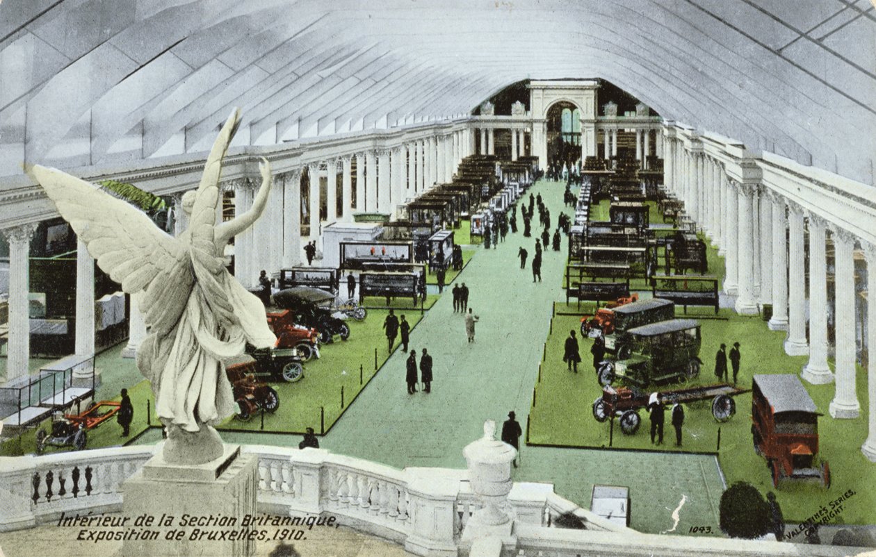 1910年在布鲁塞尔举行的世界博览会英国部分描绘汽车的明信片 作者 比利时学校