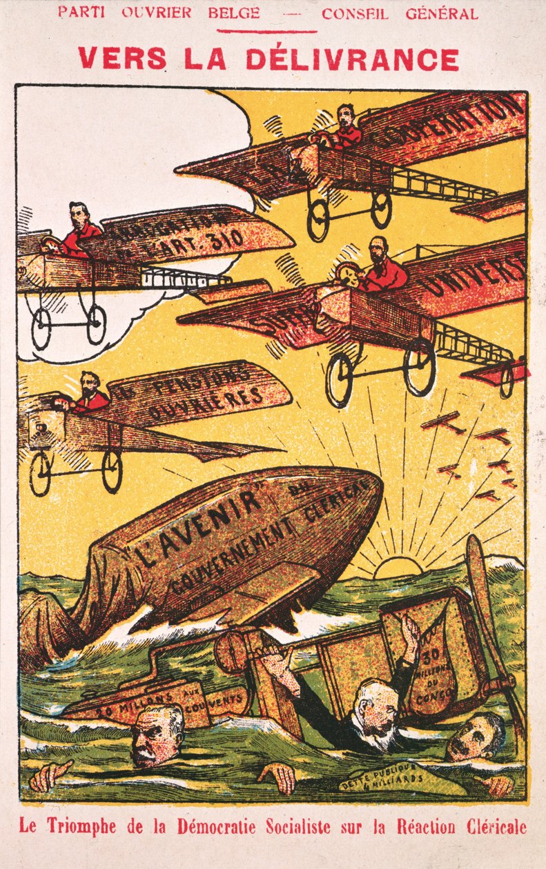 海报在1914年前宣传Parti Ouvrier Belge（比利时工人党） 作者 比利时学校
