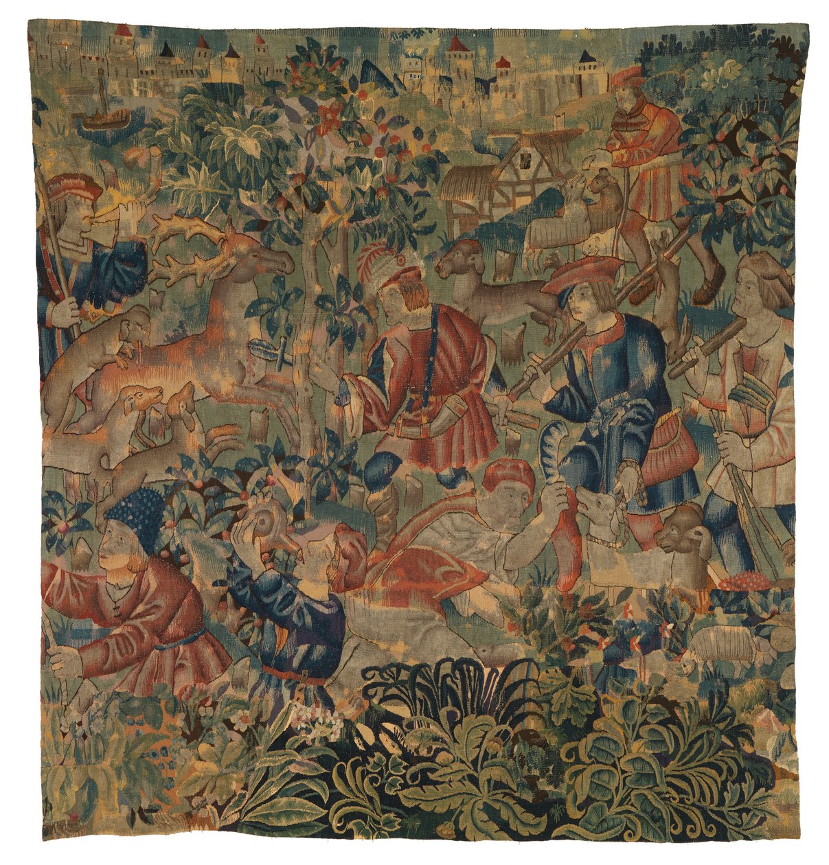 描绘狩猎场景的挂毯，可能来自图尔奈，约 1500 年（羊毛） 作者 比利时学校