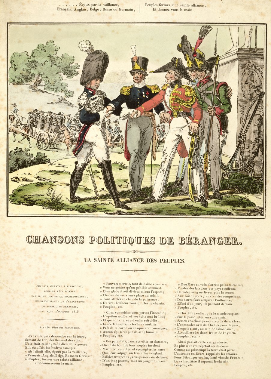 国家的神圣联盟，来自Beranger Political Songs，1815-1818 作者 比利时学校
