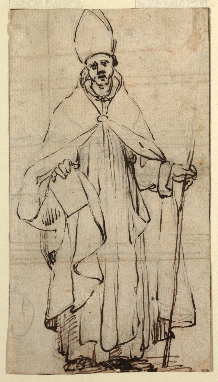 素描，站立的主教，约 1620 年 作者 贝利萨里奥·科林齐奥（Belisario Corenzio）