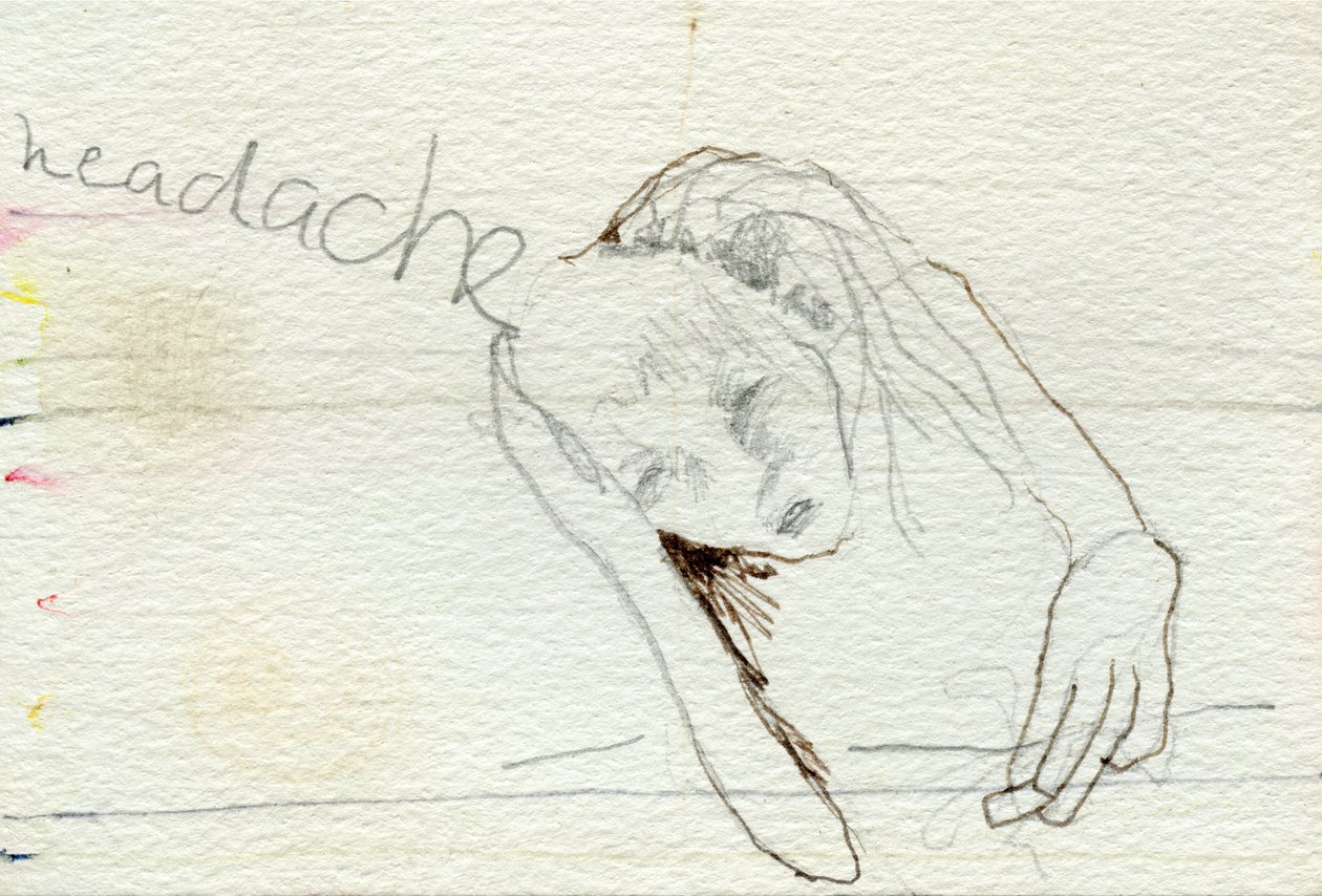 Headache, 2000, pencil and watercolor on paper 作者 贝拉·拉尔森（Bella Larsson）