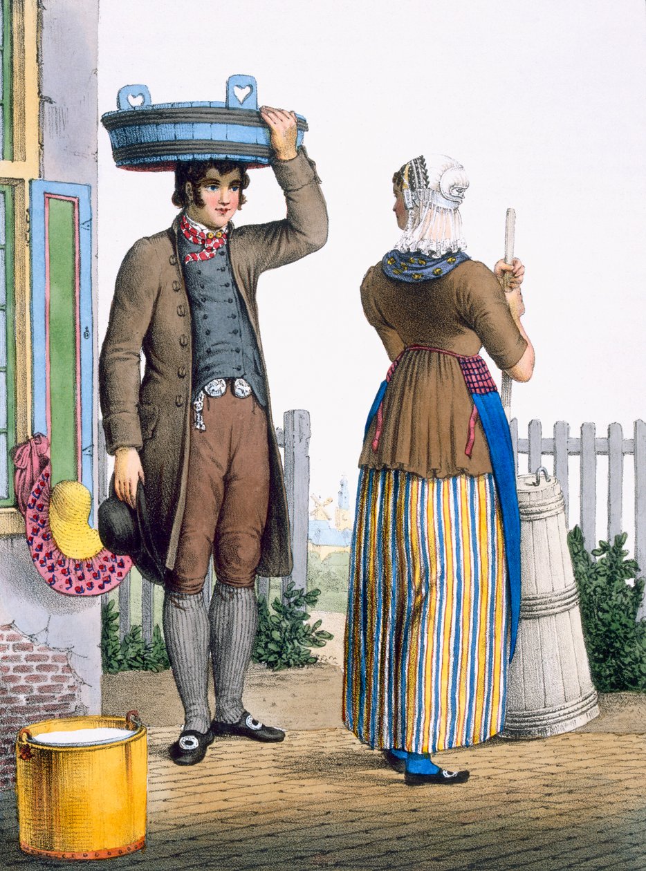北荷兰Parmerend农民夫妇，插图来自&39;荷兰王国的北方省服装集......&39;，1828年 作者 本德里克·格雷文（Bendrik Greeven）