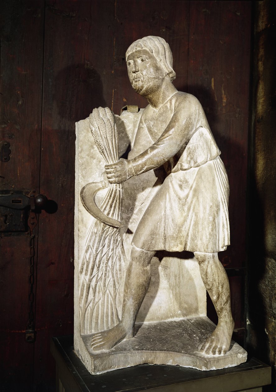 收割者：六月从月份劳动力的雕像日历，c.1200 作者 Benedetto Antelami