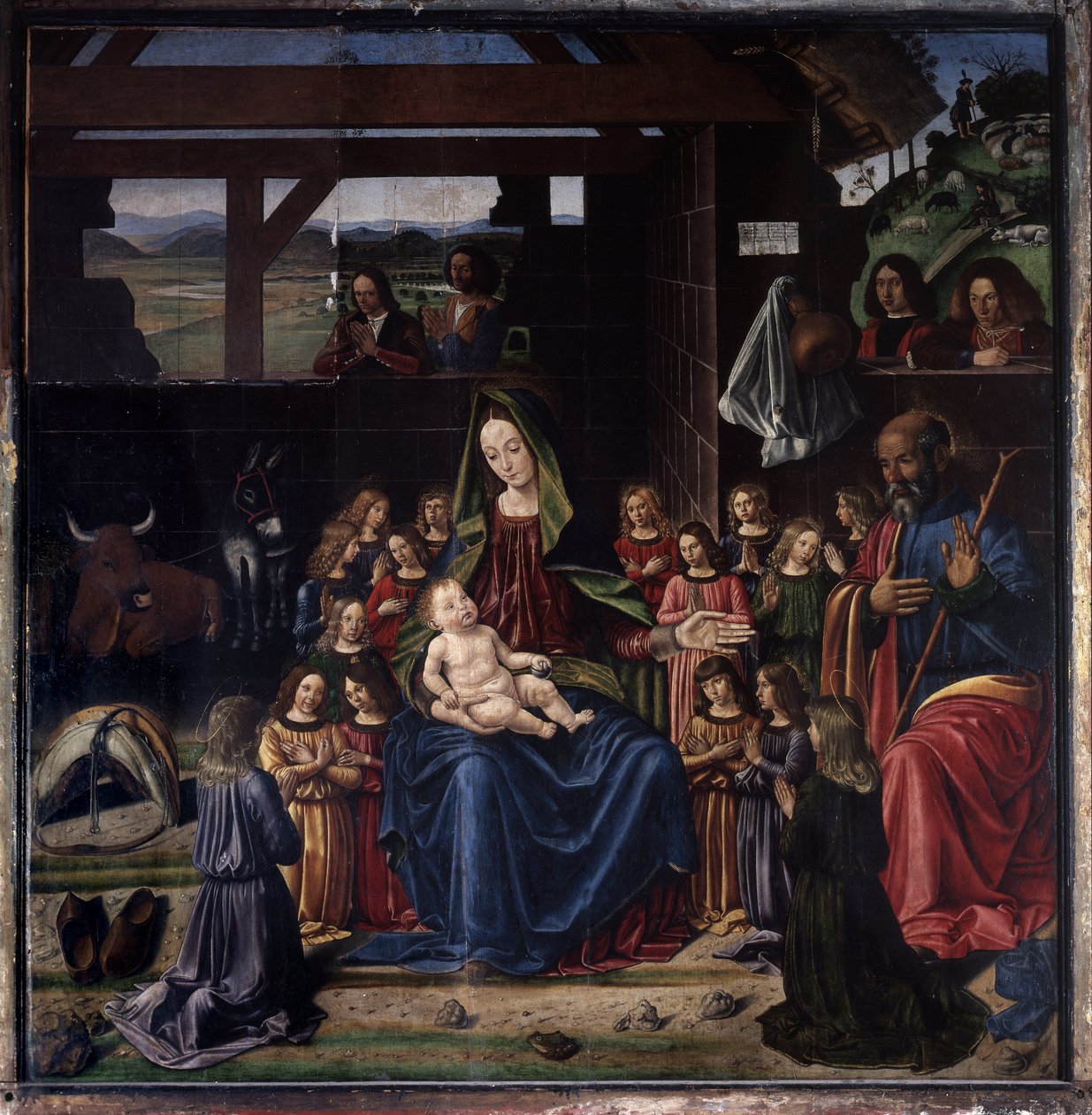 诞生。 Benedetto Ghirlandaio（1458-1497）的绘画。 木头上的油。 尺寸：147x144cm。 艾格佩斯教堂 作者 本尼迪托·吉兰达约（Benedetto Ghirlandaio）