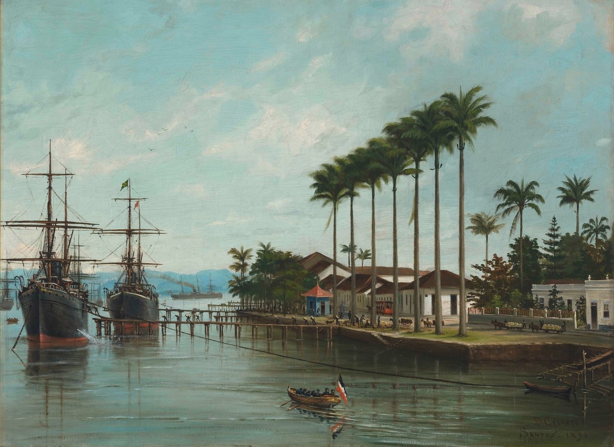 Benedito Calixto - 圣保罗州桑托斯港（右侧），1890 年 作者 贝尼迪托·卡利克斯托（Benedito Calixto）