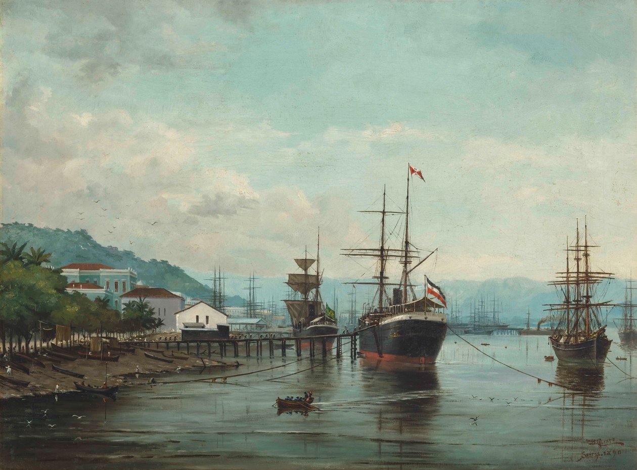 Benedito Calixto - 圣保罗州桑托斯港（见左侧），1890 年 作者 贝尼迪托·卡利克斯托（Benedito Calixto）