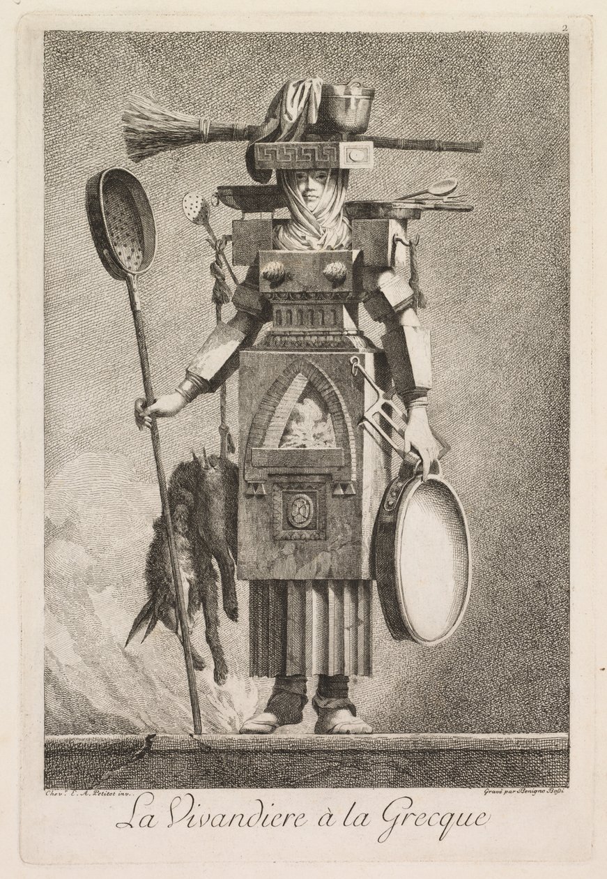 Masquerade à la Grecque: La Vivandière à la Grecque Plate 2, 1771. 作者 贝尼尼奥·博西
