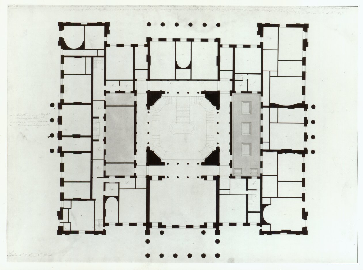 夹层楼的计划，1815年（笔和黑色墨水，灰色洗涤） 作者 本杰明·迪恩·怀亚特