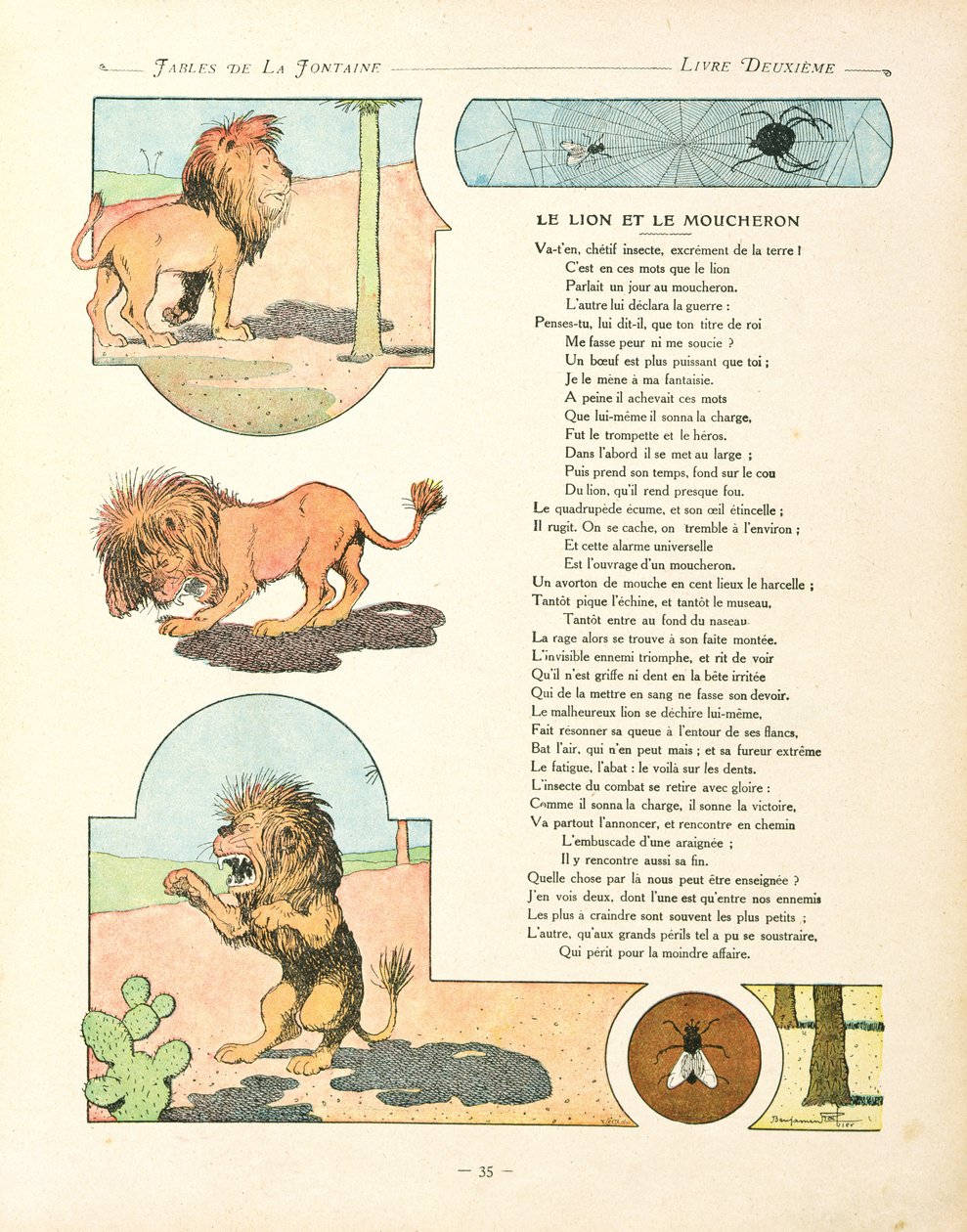 1906年版的Jean de la Fontaine的“寓言”中的狮子和g .. 作者 本杰明·拉比尔