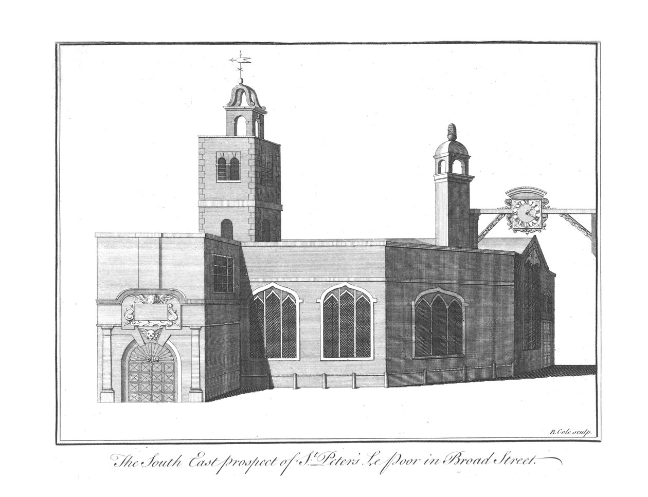 布罗德街的圣彼得·勒普尔（St.Peters Le Poor）东南前景，大约1756年 作者 本杰明·科尔