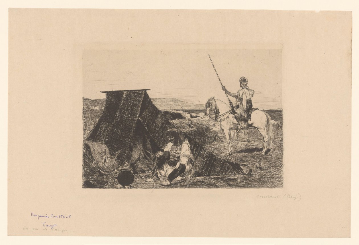 有帐篷和骑士的风景
1877 年不同版画家的蚀刻版画（系列名称）
1877 年的水景（系列名称） 作者 本杰明·康斯坦斯