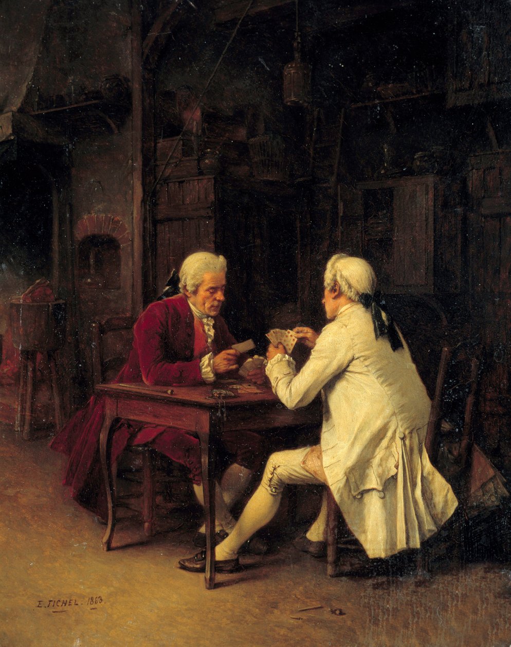 Card Players Painting by Eugene Fichel (1826-1895) 1863 Sun. 0,27x0,22 m 作者 本杰明·尤金·菲歇尔（Benjamin Eugene Fichel）