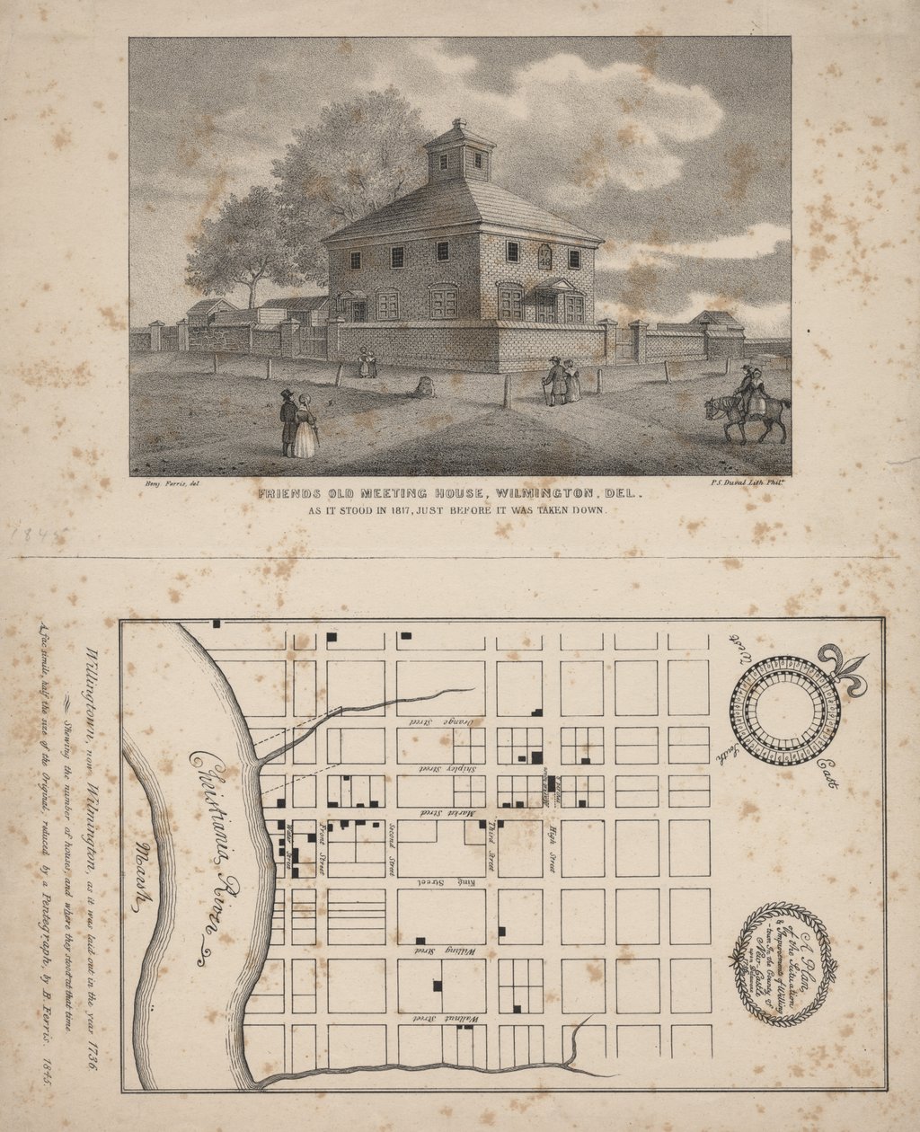 朋友老会议室，威尔明顿，特拉华州，版画由PS杜瓦尔，1845年 作者 本杰明·弗里斯（Benjamin Ferris）