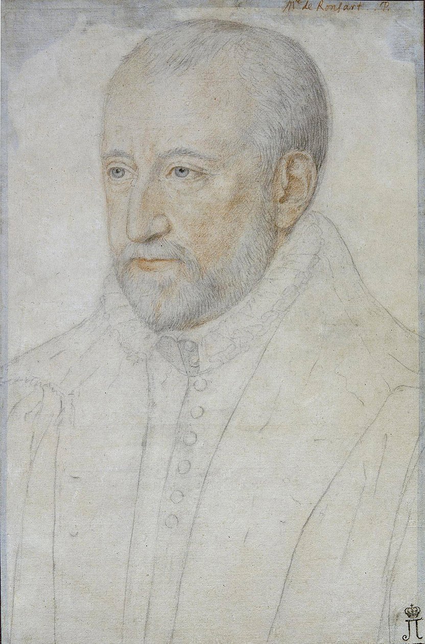 皮埃尔·德·龙萨（Pierre de Ronsard，1524-1585 年）的肖像，本杰明·福隆（Benjamin Foulon，约 1550 年 - 约 1612 年）。 黑色粉笔和血色纸本，尺寸：33x23，十六世纪下半叶，国家冬宫，圣彼得堡 作者 本杰明·富隆