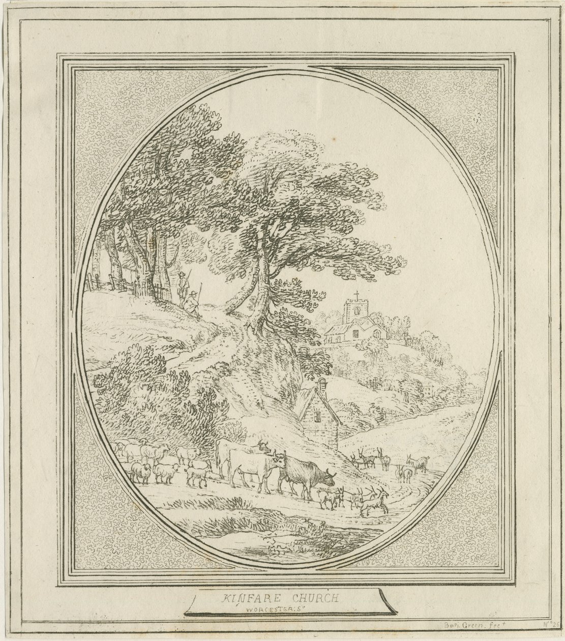 金维尔教堂（Kinver Church）：蚀刻，nd [？18th cent] 作者 本杰明·格林