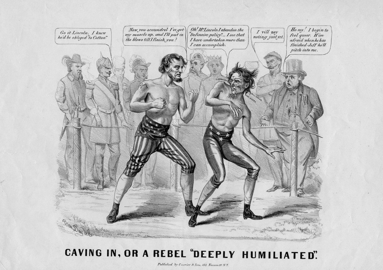纽约的Currier和Ives出版的“反叛者&39;深深被羞辱&39;，1864年（石版画） 作者 本杰明·哈里斯纪念日