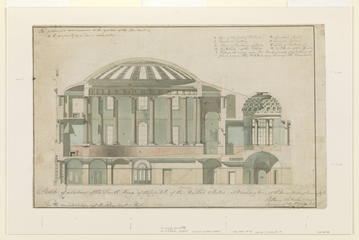 美国国会大厦南翼部分，1803年（笔和墨水在纸上洗） 作者 本杰明·亨利·拉特罗布