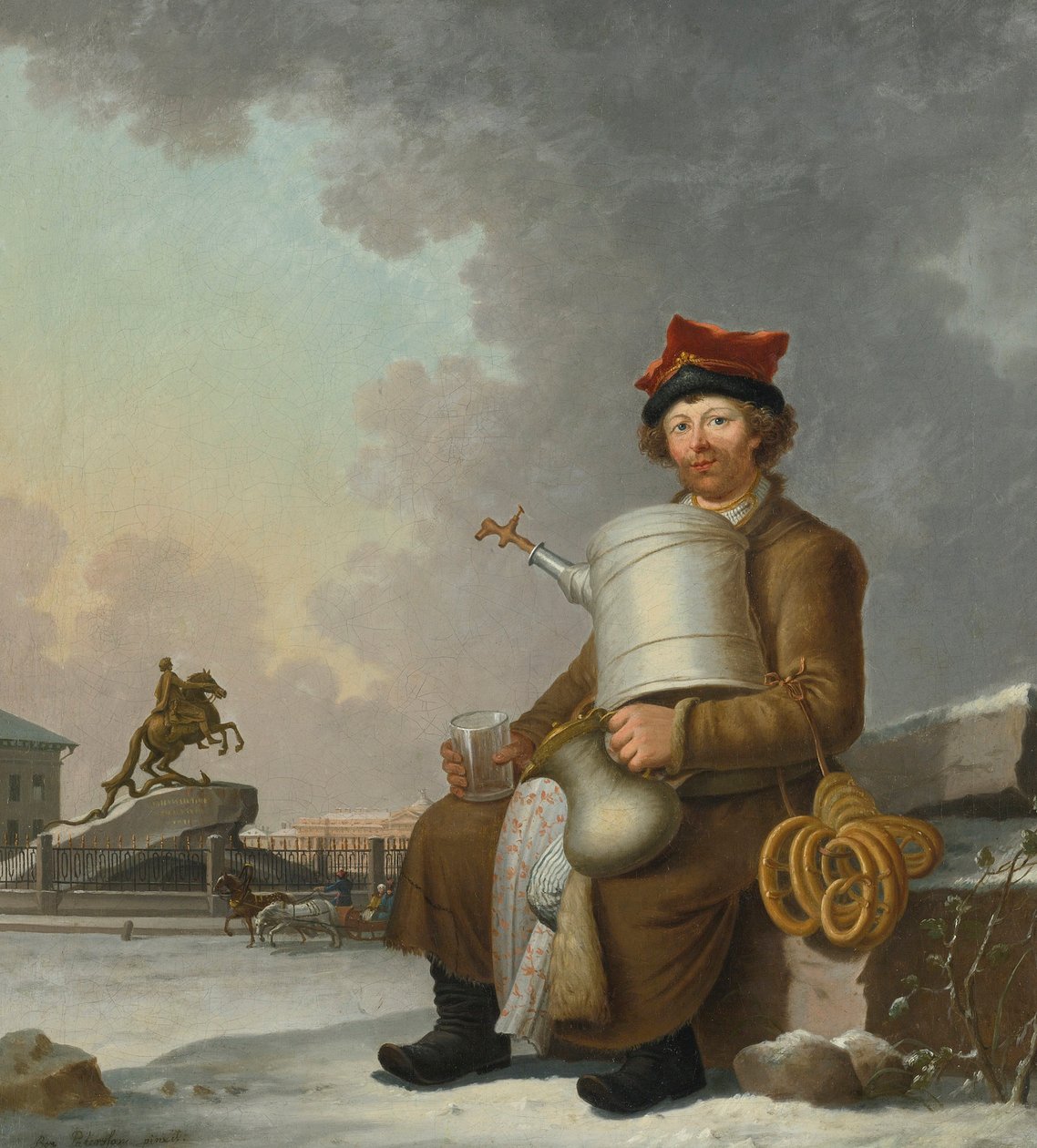 Vendeur de sbiten - Sbiten Seller in St. Petersburg - Peinture de Benjamin Patersen (Paterssen) (1750-1815) 作者 本杰明·帕特森