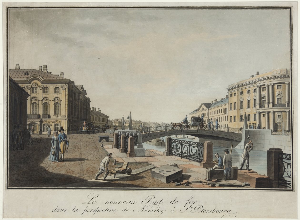 View of the Green Bridge in Saint Petersburg - Benjamin Paterssen (1748-1815). Etching, watercolour, after 1808. State Museum of the History of Saint Petersburg 作者 本杰明·帕特森