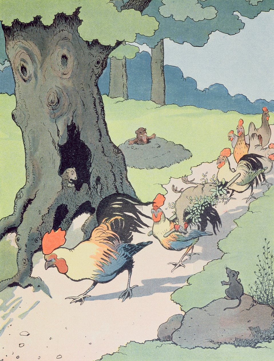Le Roman de Renard》插图，约 1900 年（彩色石版画） 作者 本杰明·拉比尔