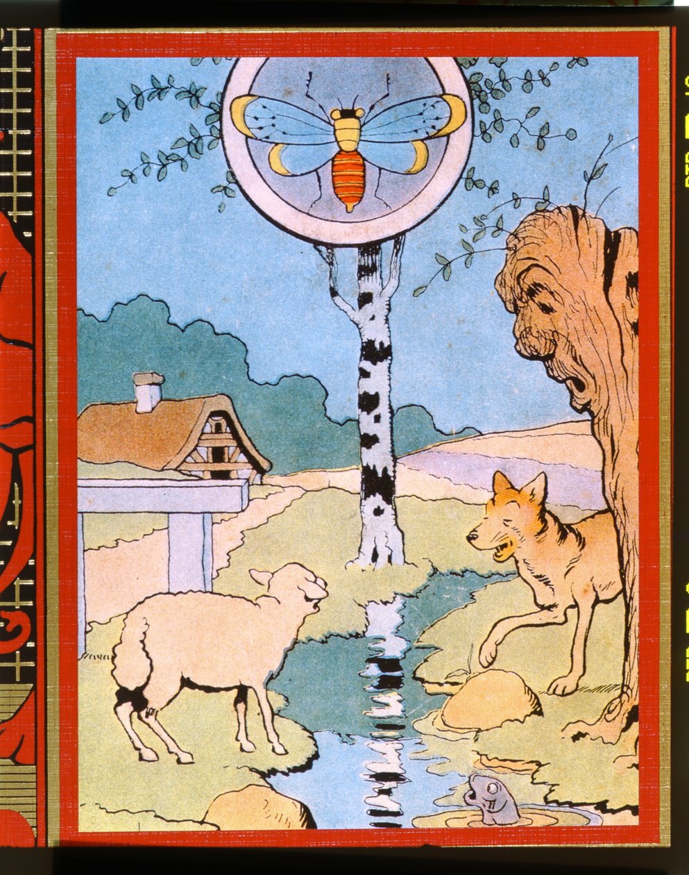 《狼与羔羊》的插图，来自让·德拉封丹 (Jean de La Fontaine)（1621-95 年）的《寓言》（彩色雕刻） 作者 本杰明·拉比尔