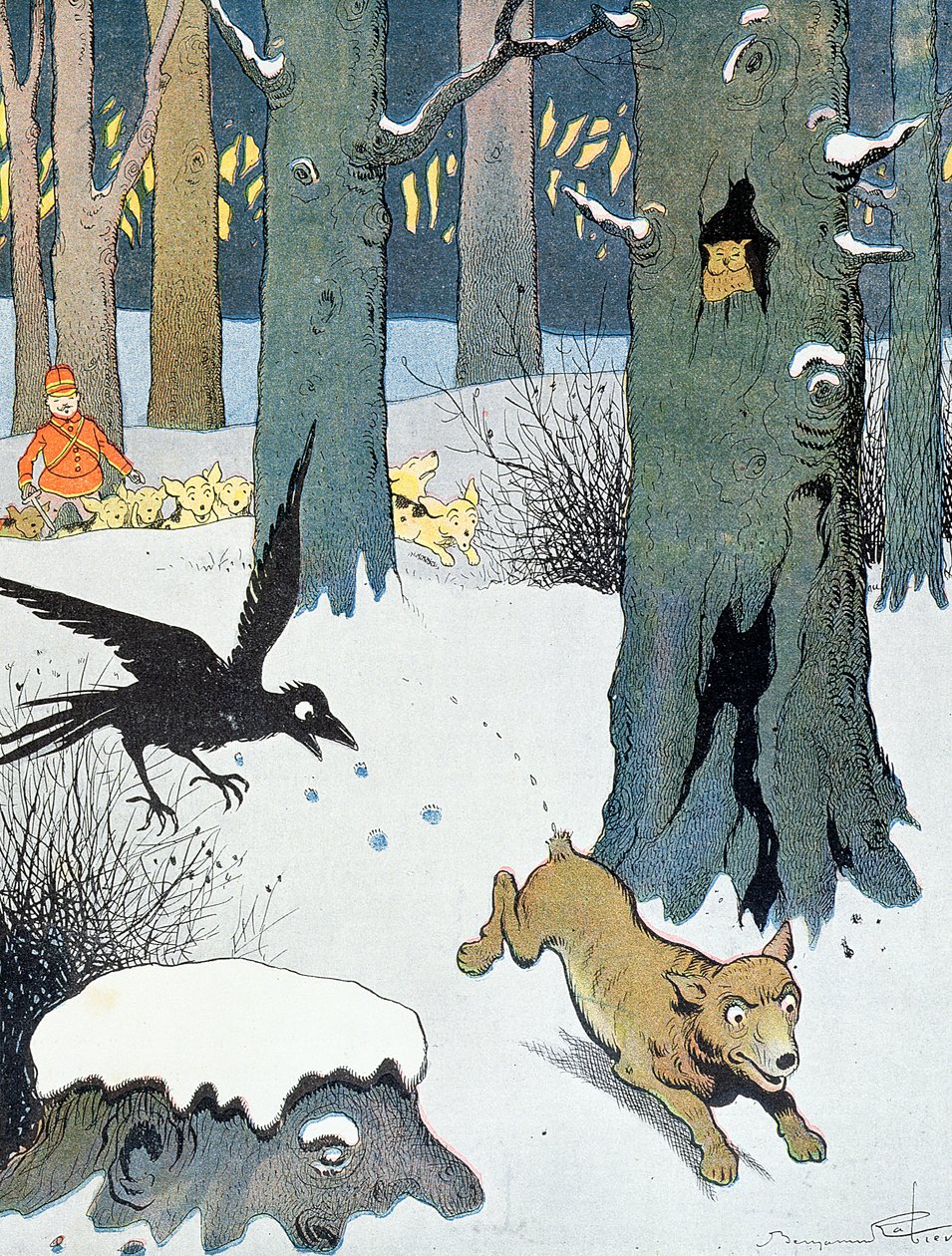 Le Roman de Renard》插图，约 1900 年（彩色石版画） 作者 本杰明·拉比尔
