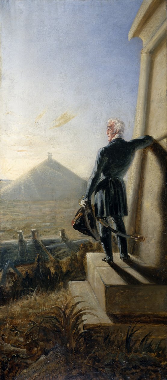 威灵顿公爵在滑铁卢战场上的思考，约1844年（布面油画）。 作者 本杰明·罗伯特·海顿