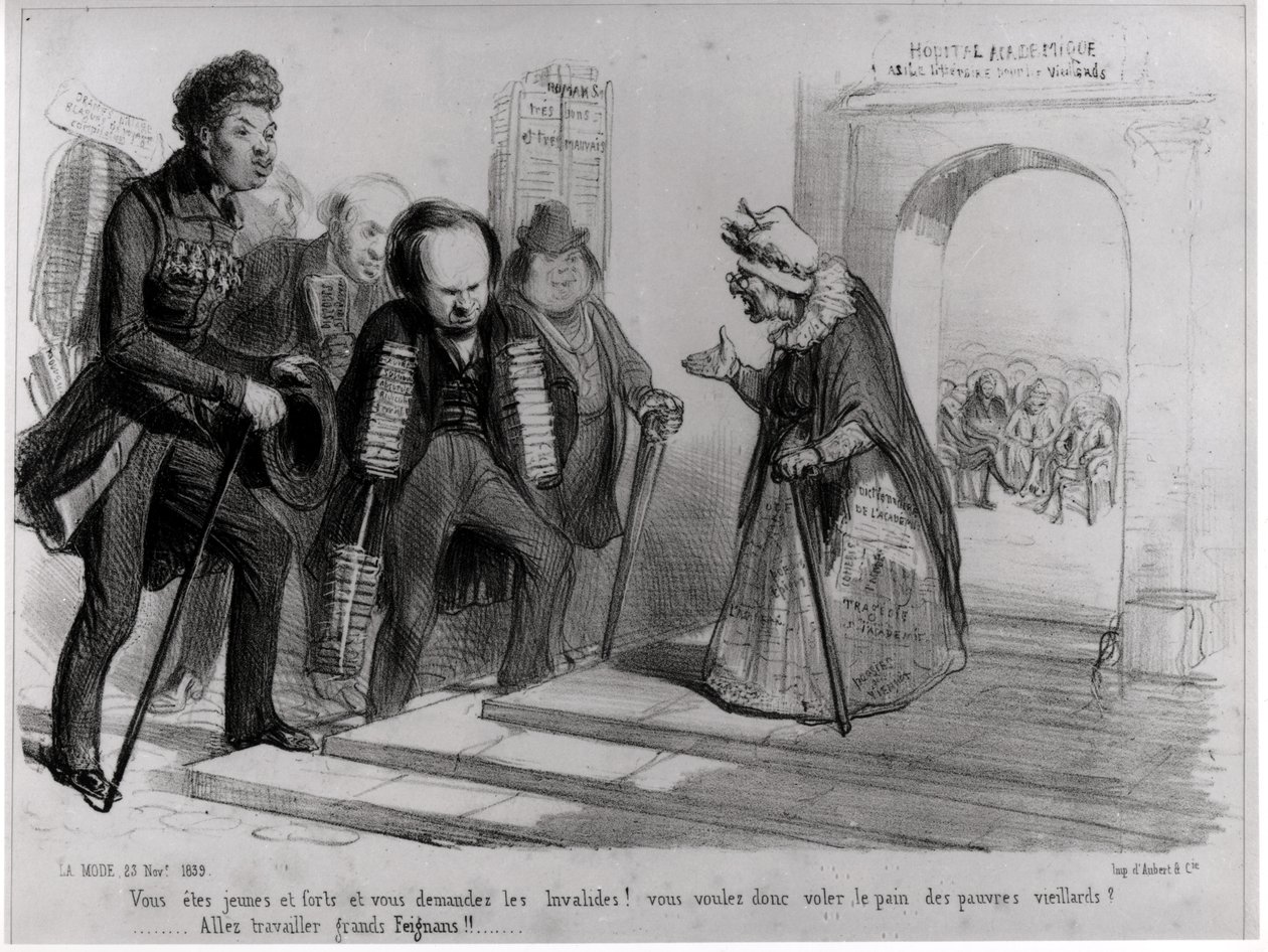Duma，Hugo et Balzac寻求进入法国学院，插图来自&39;La Mode&39;，1839年11月23日（雕刻）（bw照片） 作者 本杰明·鲁博