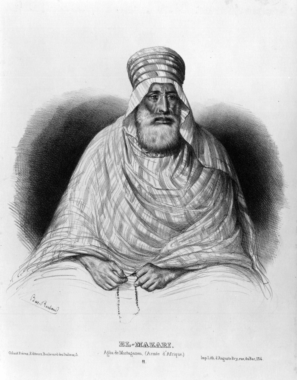 Portrait of El Mazari, Agha de Mostaganen (= Mostaganem) (African Armee) (drawing) 作者 本杰明·鲁博