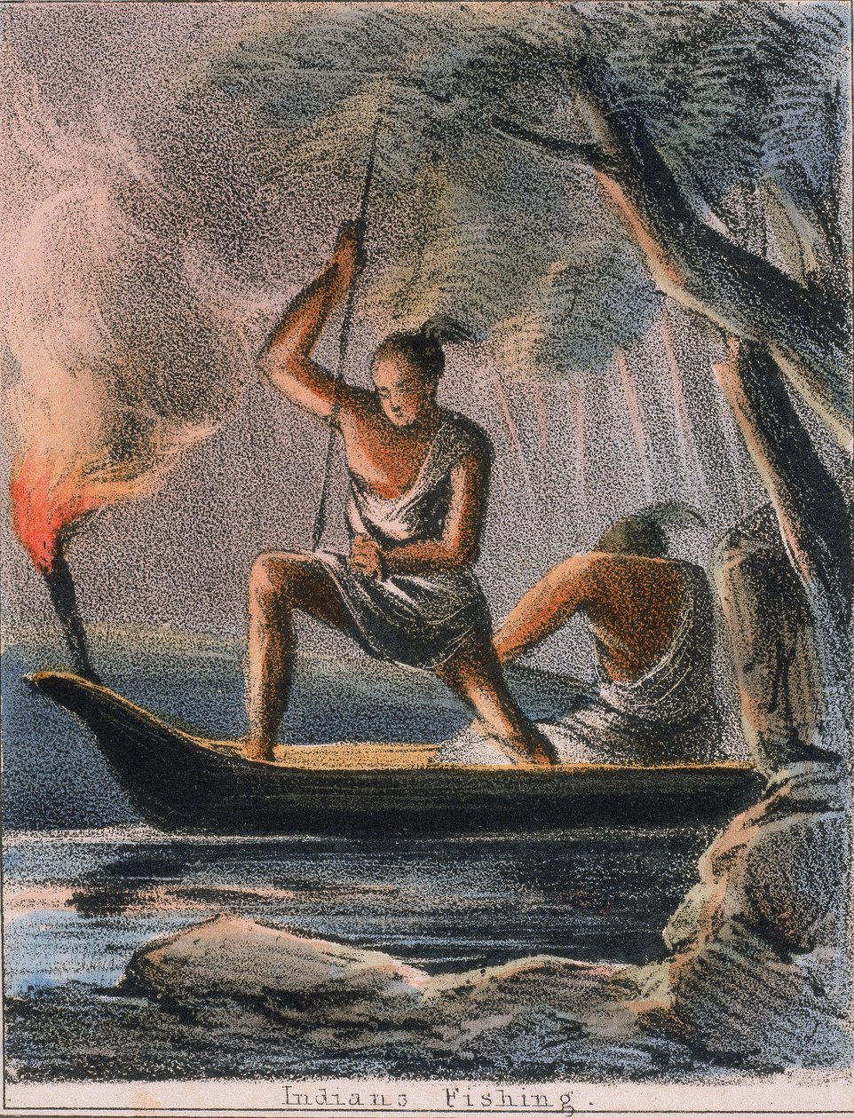 印第安人钓鱼》，约1845年 作者 本杰明·沃特豪斯·霍金斯