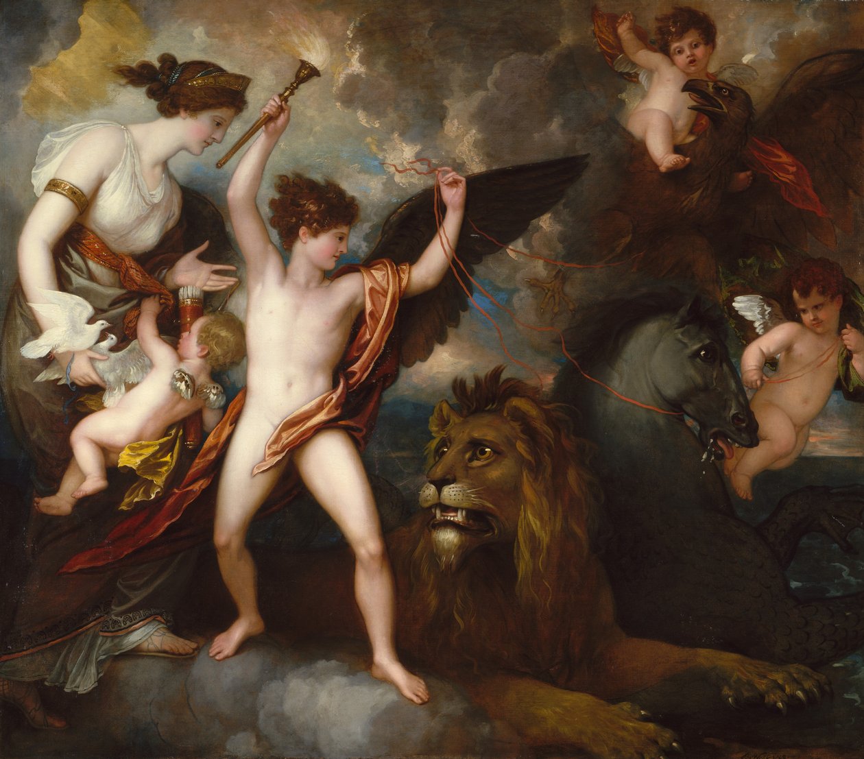 Omnia Vincit Amor，或三要素中的爱的力量，1809年。 作者 本杰明·韦斯特