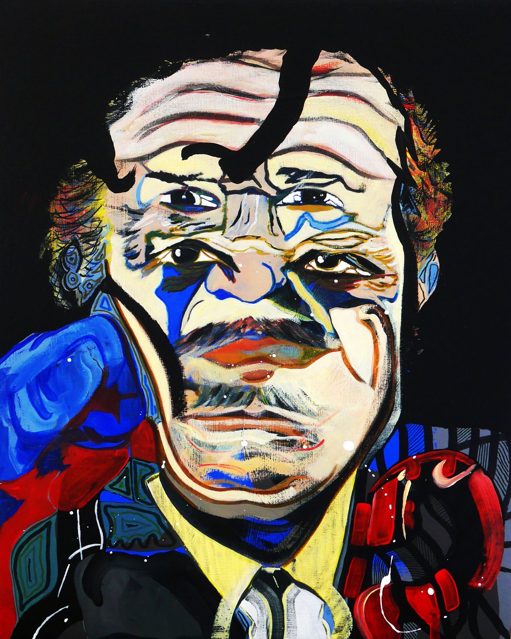 历史上的 50 位主要作家：卡洛斯-富恩特斯，2015 年（布面油画和丙烯画） 作者 伯努瓦·埃尔万·布歇罗