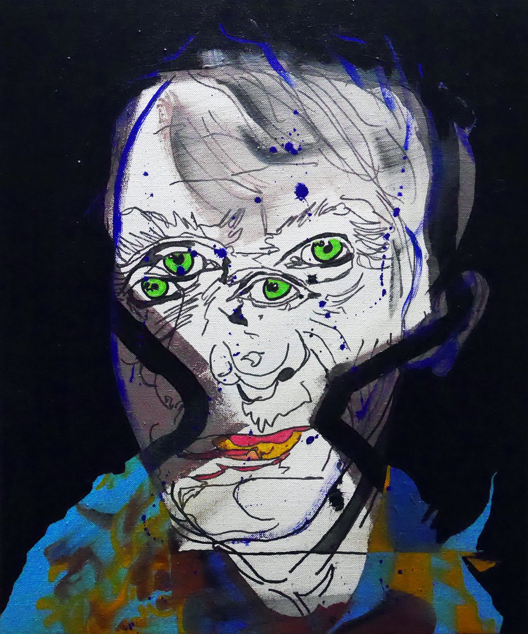 历史上的 50 位主要作家：米歇尔-乌尔勒贝克，2015 年（布面油画和丙烯画） 作者 伯努瓦·埃尔万·布歇罗