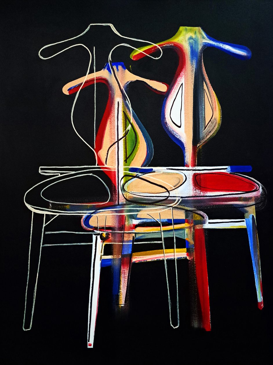 仿汉斯-J-韦格纳（Hans J. Wegner）的贵妃椅，2021 年（混合画布上的油彩和丙烯颜料 作者 伯努瓦·埃尔万·布歇罗
