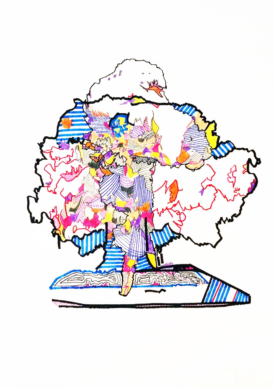 双面原子》，2019 年（纸本水墨） 作者 伯努瓦·埃尔万·布歇罗