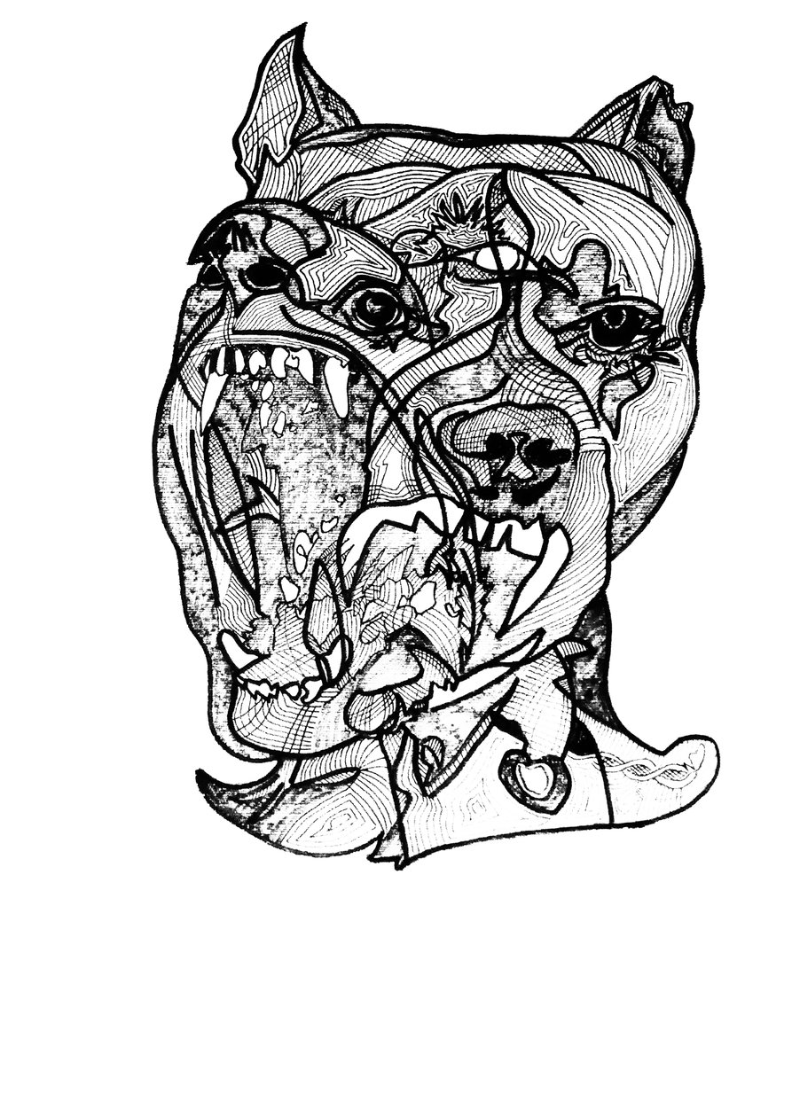 双头罗威纳犬，2019（纸上水墨） 作者 伯努瓦·埃尔万·布歇罗