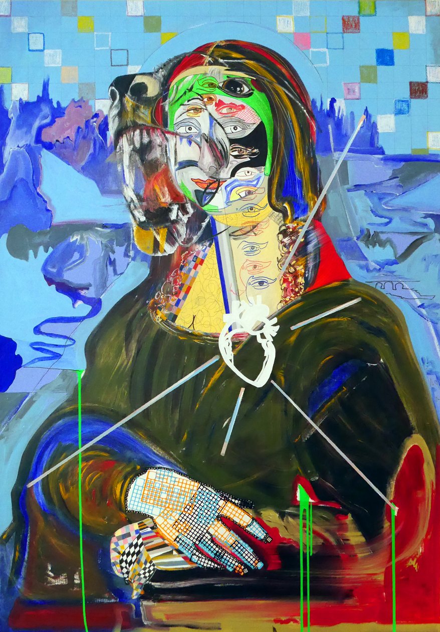 Surpeinture：Joconde，2018（布面油画、纸和丙烯酸） 作者 伯努瓦·埃尔万·布歇罗