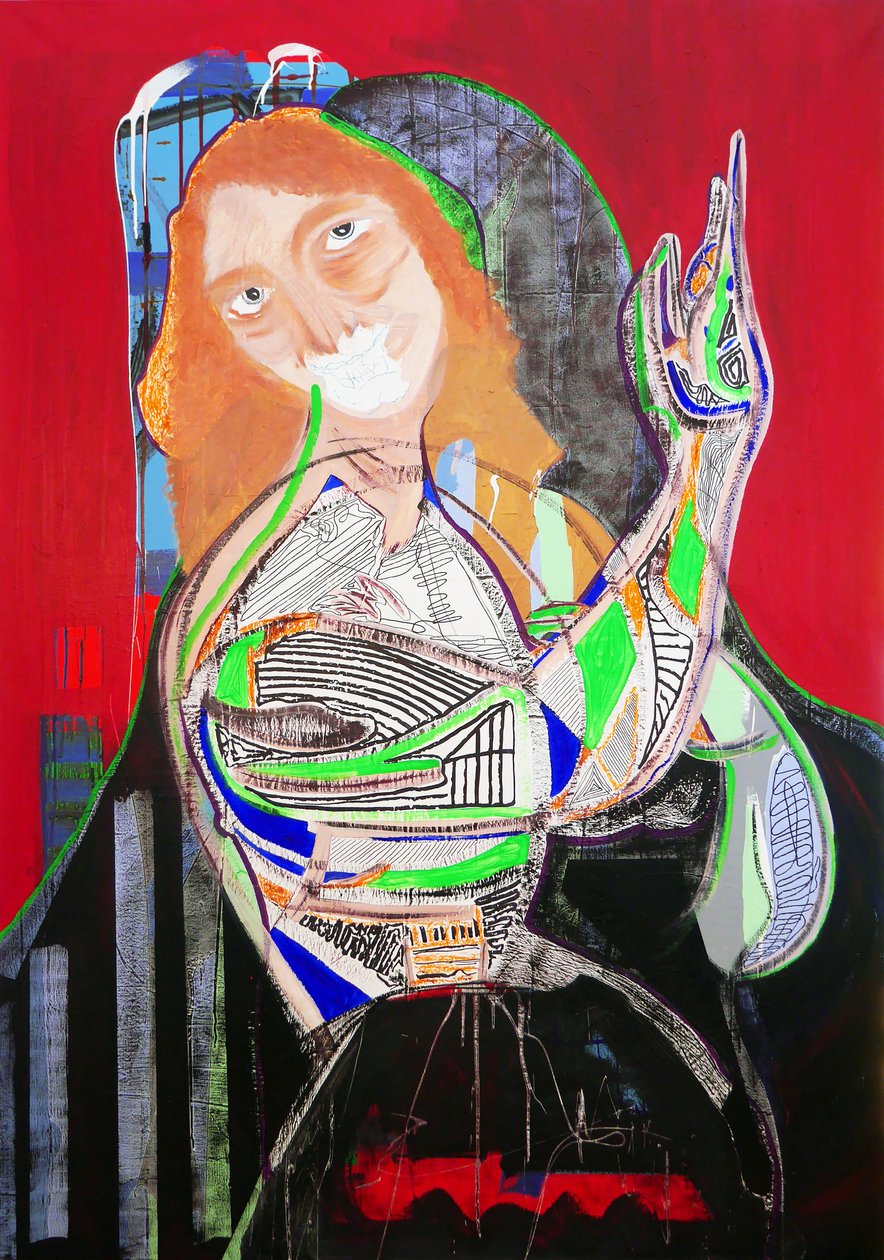 Surpeinture : Saint Jean-Baptiste，2020 年（布面油画、纸和丙烯颜料） 作者 伯努瓦·埃尔万·布歇罗