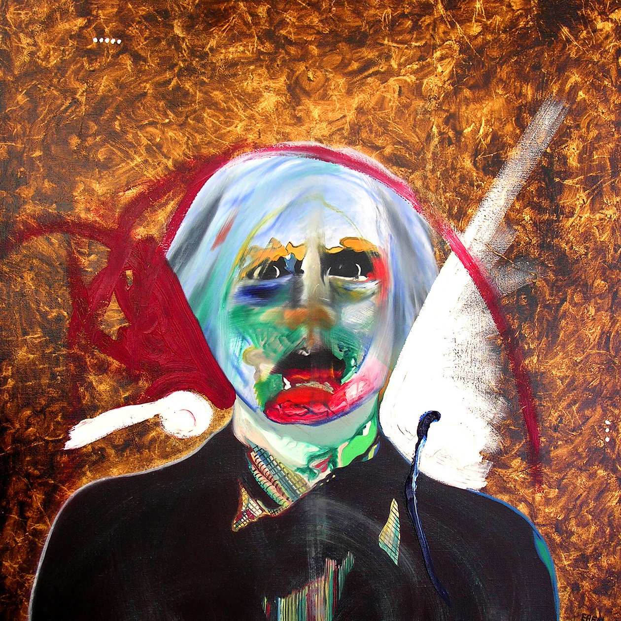 肖像画：安迪-沃霍尔与塞巴斯蒂安，2005 年（布面油画和金箔） 作者 伯努瓦·埃尔万·布歇罗